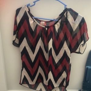 Tovia Medium blue white red sheer chevron top